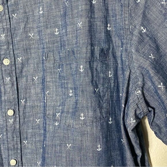 The Foundry Supply Co. Blue Cotton Short Sleeve Embroidered Button Up Men's 2XLT - Picture 9 of 13